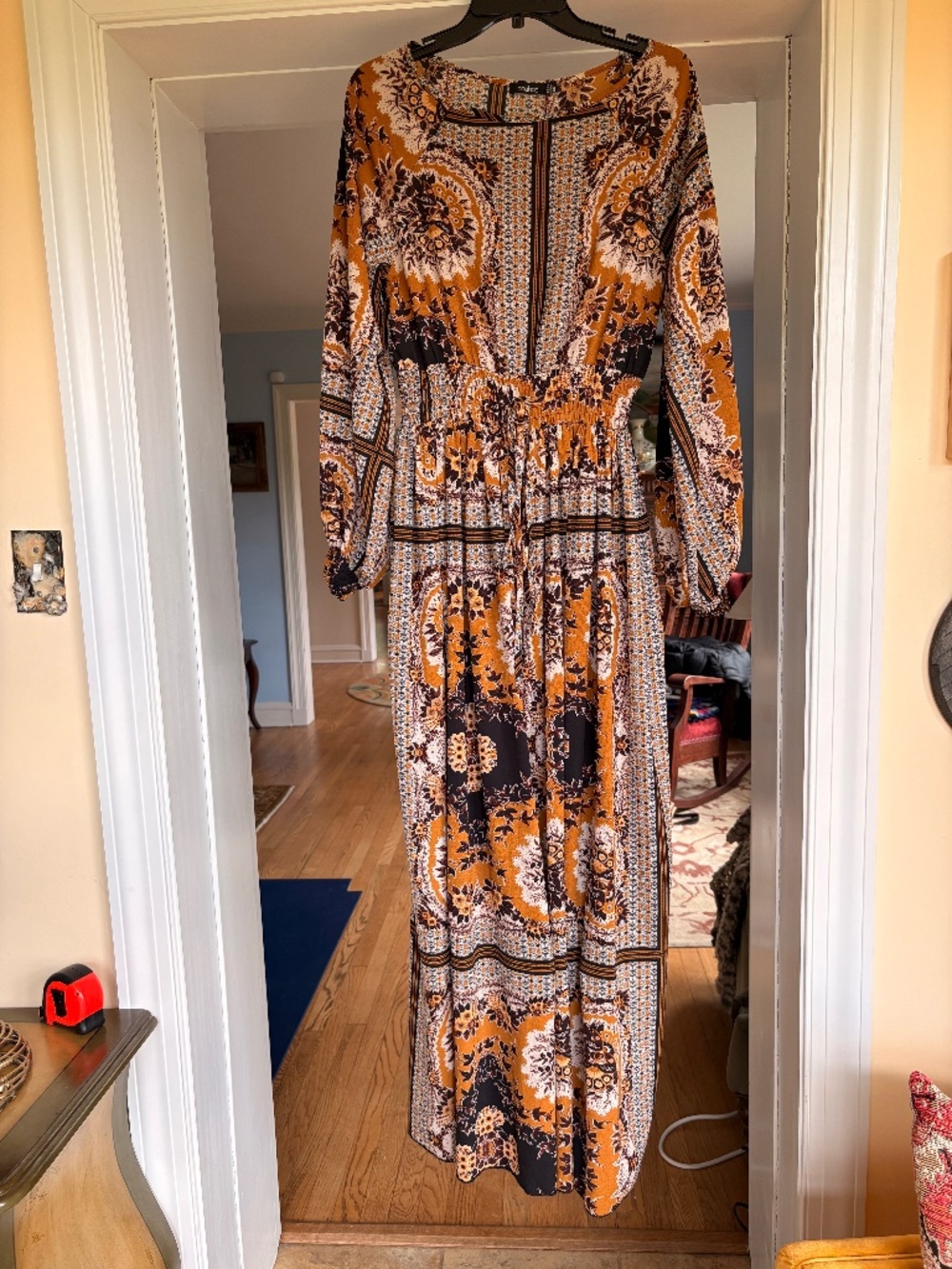 Boohoo Longsleeve Smocked Multicolor Maxi Dress in size 10 i